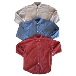 Lot of 3 Polo Ralph Lauren Shirt Mens 16.5 32/33 Plaid Yarmouth Cotton Oxford